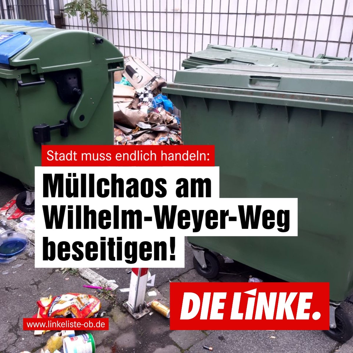 Müllberg vor Schulkantinen-Einfahrt: LINKE.LISTE fordert Stadt zum Handeln auf!