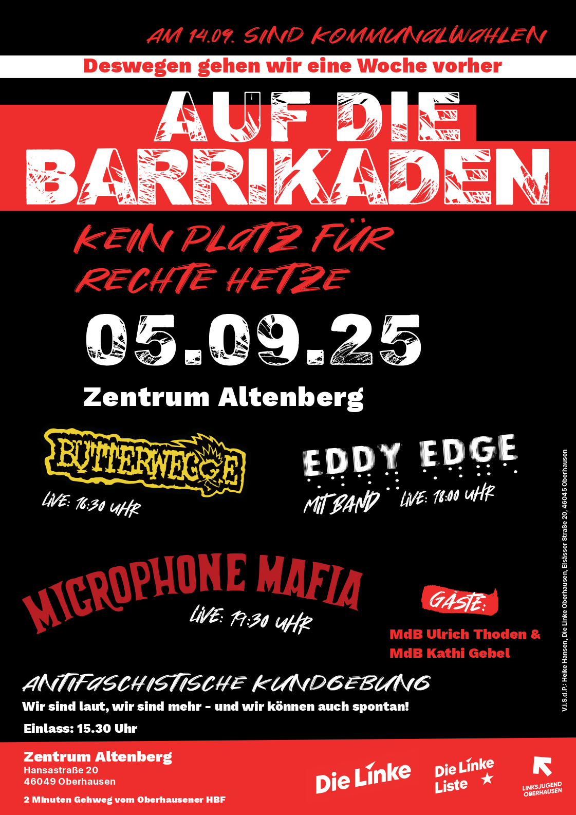 05.09.: Kultur-Event im Altenberg  „Auf die Barrikaden – Kein Platz für rechte Hetze!“