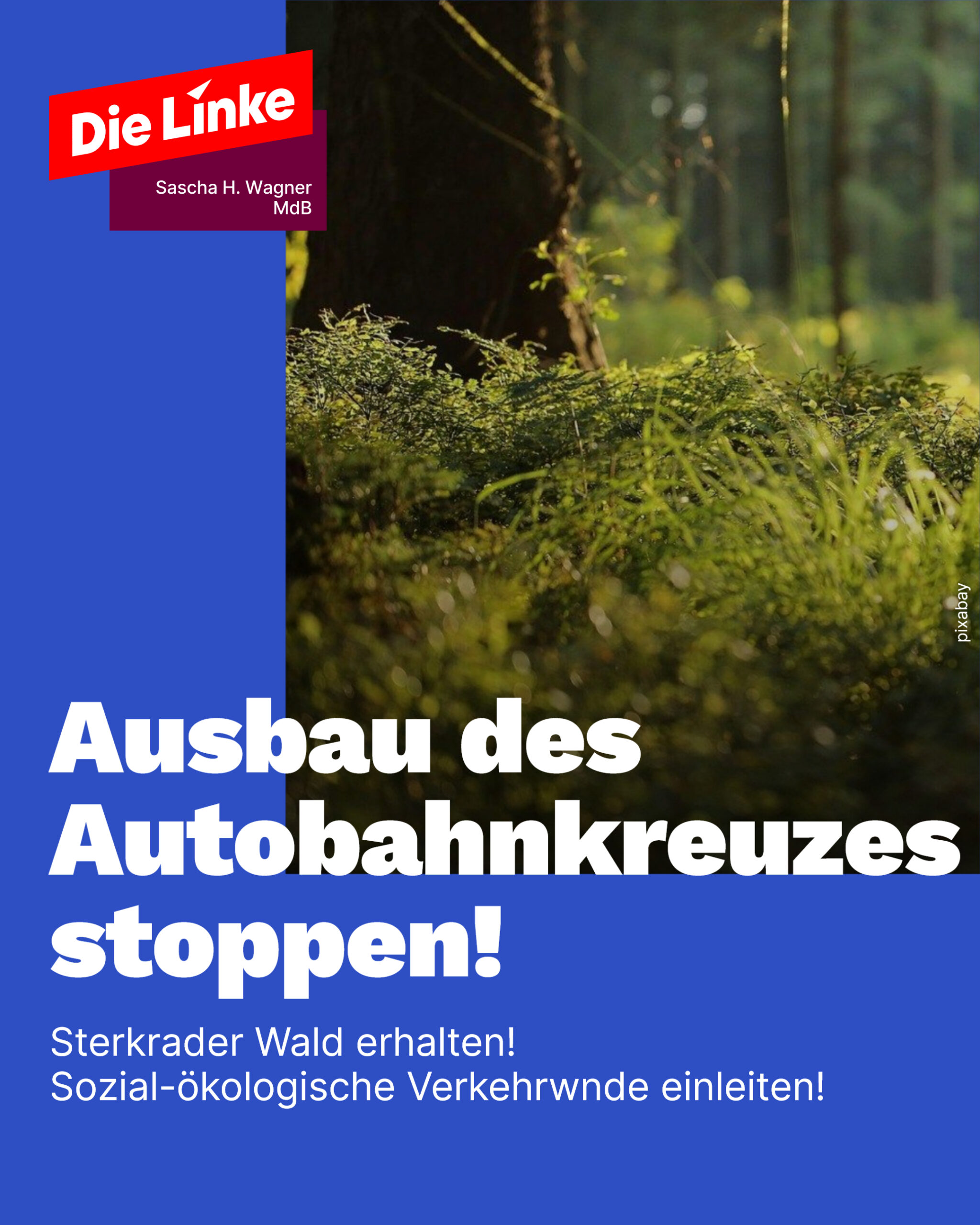 Nach aktuellem Bericht des Bundesverkehrsministeriums zu Milliardenlücken im Etat:  MdB Sascha H. Wagner fordert dauerhaften Stopp des Autobahnausbaus und Erhalt des Sterkrader Waldes in Oberhausen